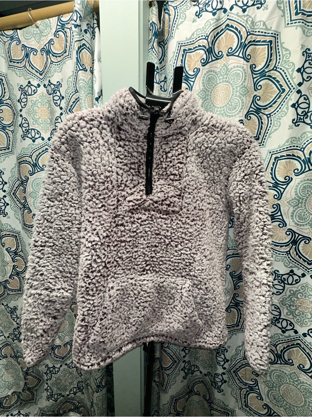 Victoria's Secret Plush Half-Zip Teddy Jacket in Light Gray